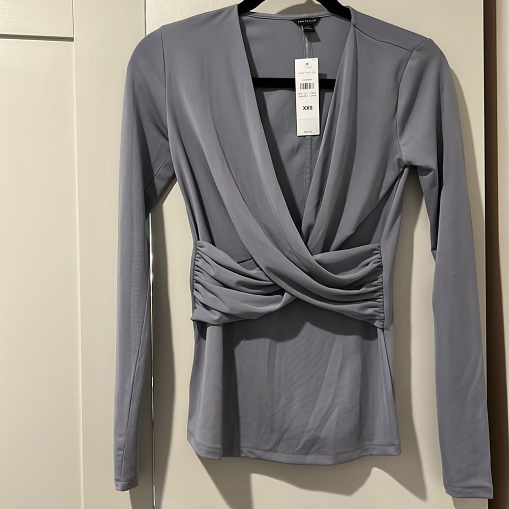 Ann Taylor Gray Crossover Top